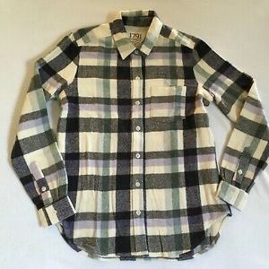 1791 Supply & Co Wool Flannel Plaid Shirt Cream Green Purple